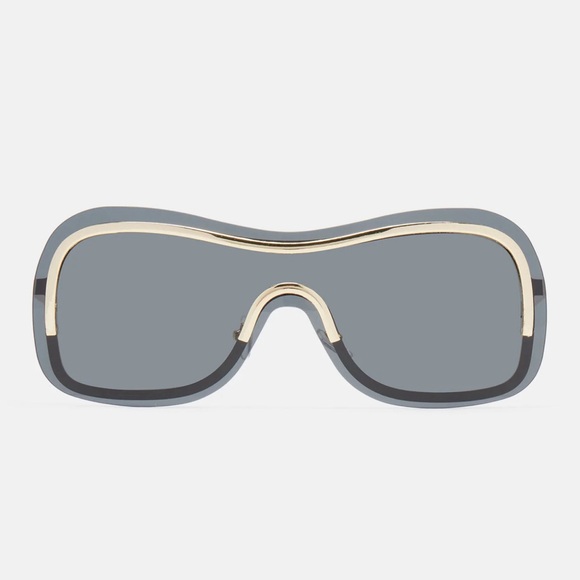 •Get Like Me• Rimless Black Shield Oversized Frame Sunnies with Gold Trim - Picture 2 of 2